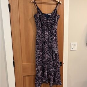 Chelsea28 Faux Wrap Midi Dress (Blue & Purple Floral)